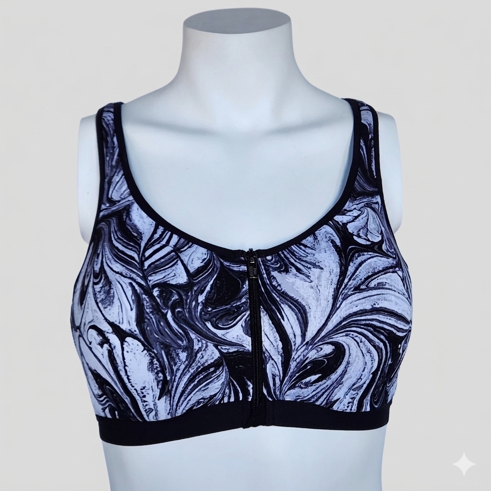 Victoria's Secret Knockout Maximum Support Sports Bra Black White Marble 36DD